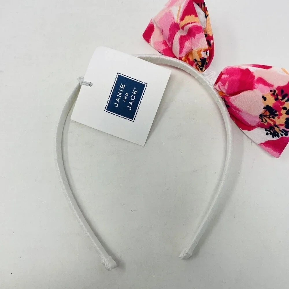 Janie and Jack Baby/Toddler Girls One Size White‎ Headband & Pink Floral Bow